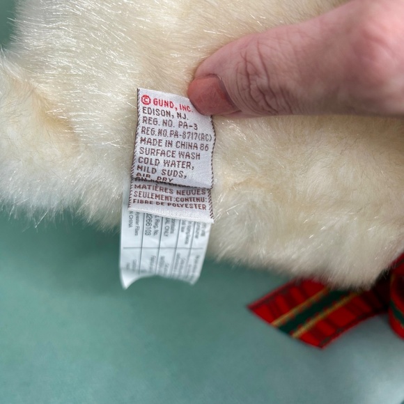 GUND Christmas Cream Bear with Red and Green Bow and Gift Sack - Picture 7 of 7